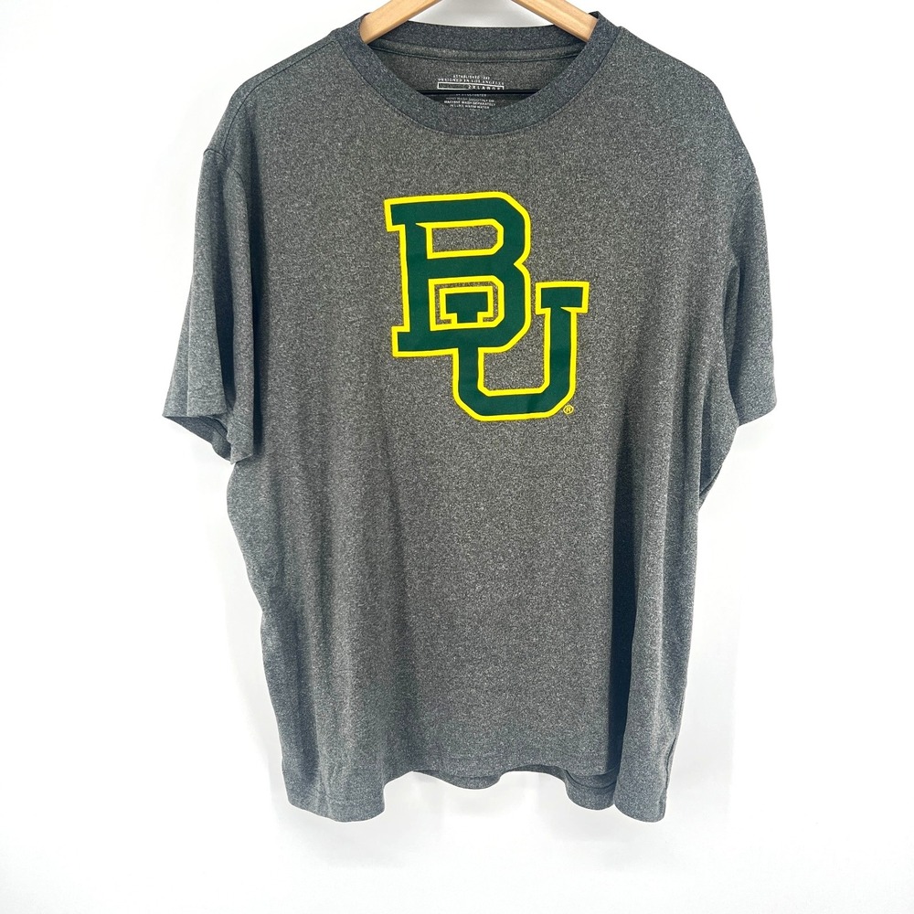 Baylor Bears BU Shirt Mens 2XL Gray Athletic Logo Short Sleeve Polyester